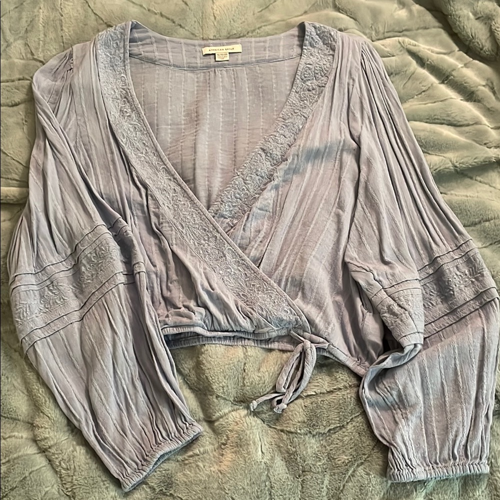 Women's Light Blue Wrap Top